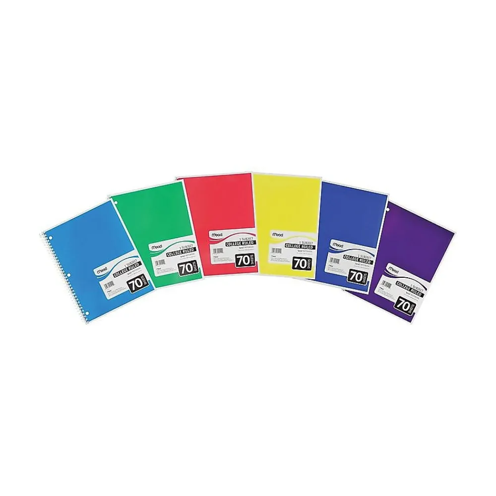 Subject Notebooks|Mead 1-Subject Notebooks, 8" x 10.5", College Ruled, 70 Sheets, 24/Carton (MEA05512-CT)