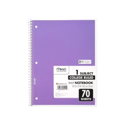 Subject Notebooks|Mead 1-Subject Notebooks, 8" x 10.5", College Ruled, 70 Sheets, 24/Carton (MEA05512-CT)