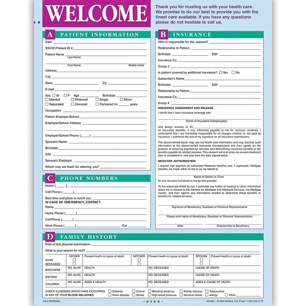 Medical Forms*Medical Arts Press ® Welcome Registration and History Form