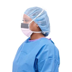 Medline Disposabe ASTM Level 3 Surgical Face Masks with Eyeshield and Ties, Purple/ White, 100/Pack (NON27710)