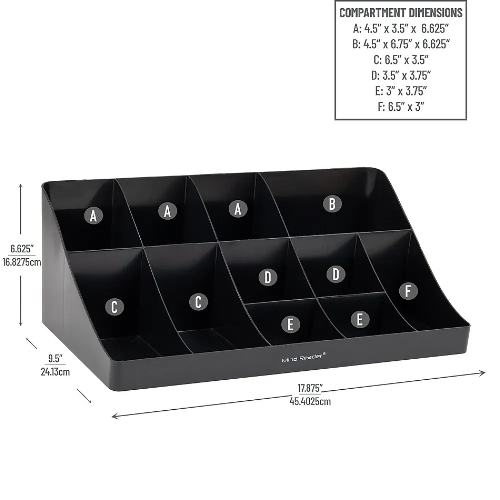 Mind Reader 11 Compartment Plastic Condiments Countertop Organizer, Black (COMORG-BLK)