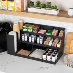Mind Reader 14 Compartment Plastic Cup and Condiments Countertop Organizer, Black (COMORG2-BLK)