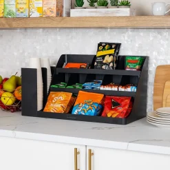 Mind Reader 14 Compartment Plastic Cup and Condiments Countertop Organizer, Black (COMORG2-BLK)