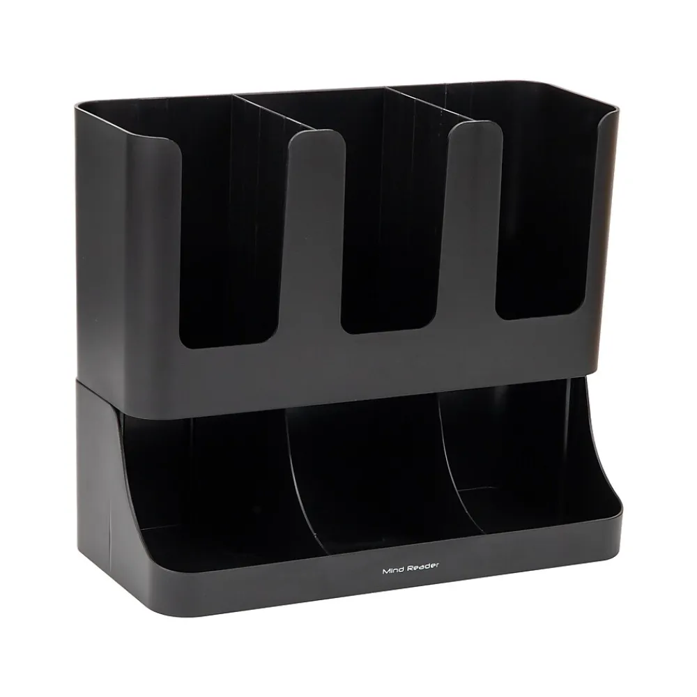 Mind Reader 6 Compartment 2-Tier Cup and Condiment Countertop Organizer, Black (UPRIGHT6-BLK)