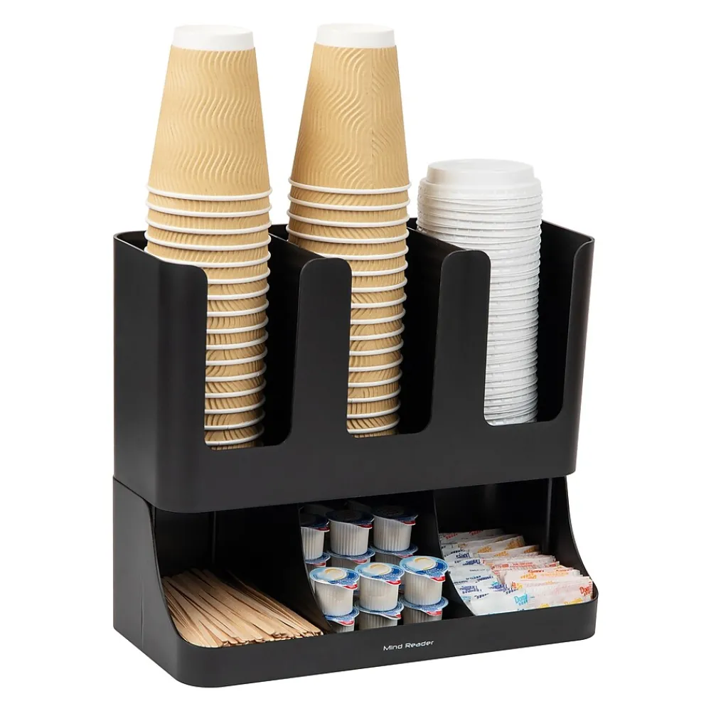 Mind Reader 6 Compartment 2-Tier Cup and Condiment Countertop Organizer, Black (UPRIGHT6-BLK)