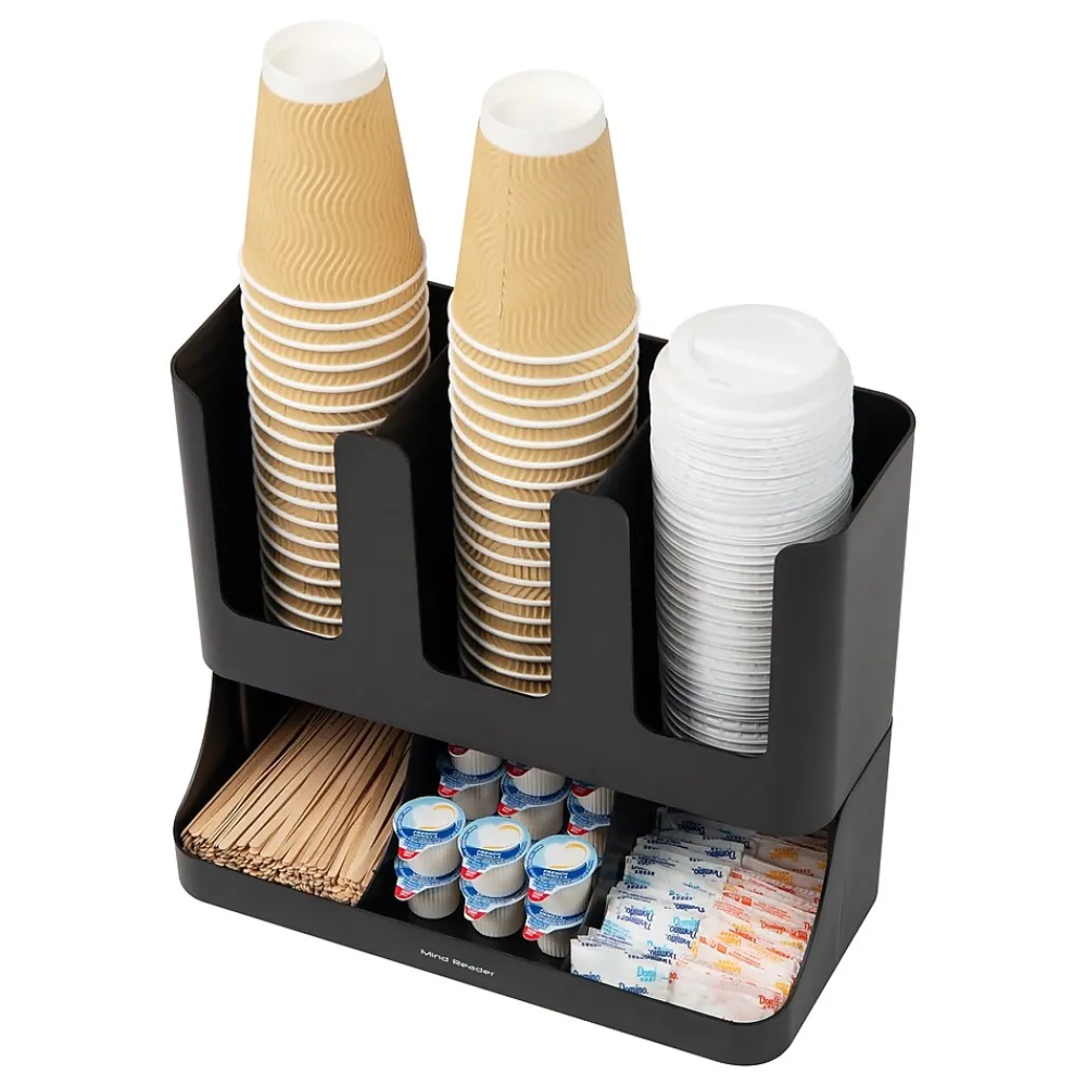 Mind Reader 6 Compartment 2-Tier Cup and Condiment Countertop Organizer, Black (UPRIGHT6-BLK)