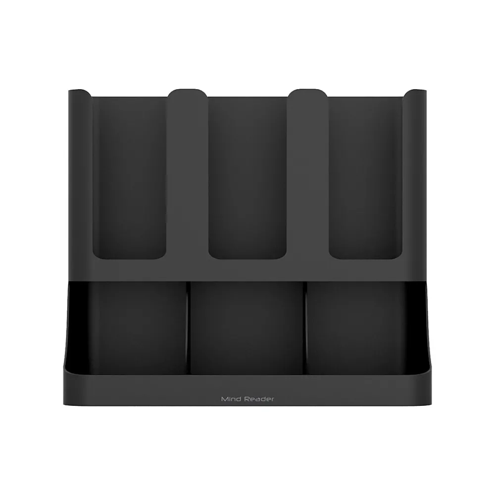 Mind Reader 6 Compartment 2-Tier Cup and Condiment Countertop Organizer, Black (UPRIGHT6-BLK)