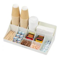 Mind Reader 11 Compartment Plastic Coffee Cup and Condiment Organizer, White (COMORG-WHT)