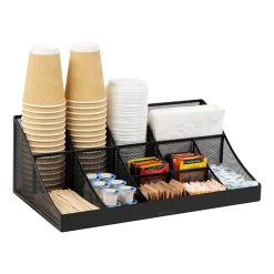 Mind Reader 11 Compartment Metal Coffee Cup and Condiment Organizer, Black (COMORGMESH-BLK)
