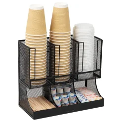 Mind Reader 6 Compartment Metal Coffee Cup and Condiment Organizer, Black (UPMESH-BLK)