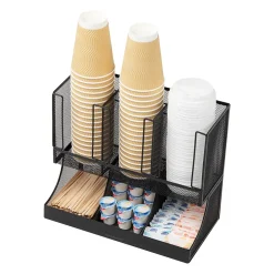 Mind Reader 6 Compartment Metal Coffee Cup and Condiment Organizer, Black (UPMESH-BLK)
