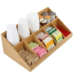 Mind Reader 11 Compartment Wood Cup and Condiment Organizer, Brown (COMORGBM-BRN)