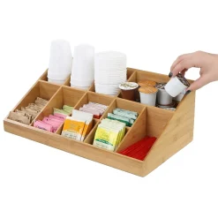 Mind Reader 11 Compartment Wood Cup and Condiment Organizer, Brown (COMORGBM-BRN)