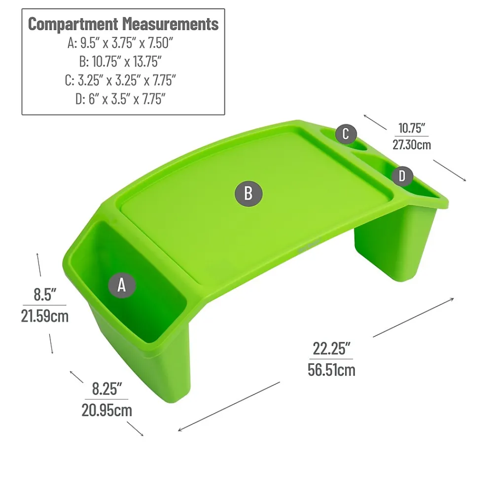 10.75" x 22.25" Plastic Kids' Lap Desk Activity Tray, Green, 2/Pack (2KIDLAP-GRN)<Mind Reader