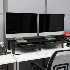 Outlet Mind Reader Adjustable Dual Monitor Stand with Drawers, Black (DUBMODR-BLK)