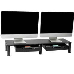 Outlet Mind Reader Adjustable Dual Monitor Stand with Drawers, Black (DUBMODR-BLK)