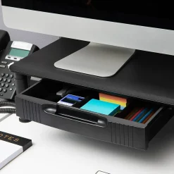 Outlet Mind Reader Adjustable Dual Monitor Stand with Drawers, Black (DUBMODR-BLK)