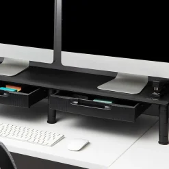 Outlet Mind Reader Adjustable Dual Monitor Stand with Drawers, Black (DUBMODR-BLK)