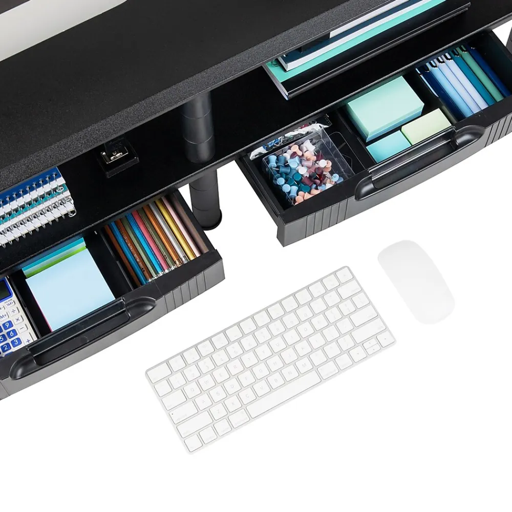 Hot Mind Reader Adjustable Dual Monitor Stand Desktop Organizer with Drawers, Black (DBMON2TDR-BLK)