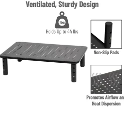 Best Mind Reader Adjustable Monitor Stand and Ventilated Laptop Riser, Black (4LEGMET-BLK)