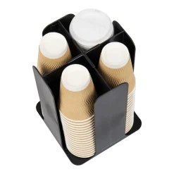 Mind Reader 4-Compartment Cup and Lid Carousel Coffee Countertop Organizer, Black (CDISP-BLK)