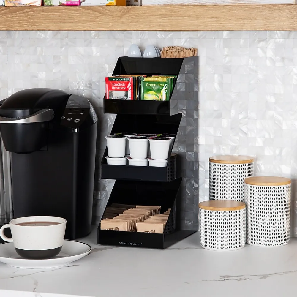 Mind Reader 5-Compartment Coffee, Tea, Utensil and Condiment Countertop Organizer, Black (3TCORG-BLK)