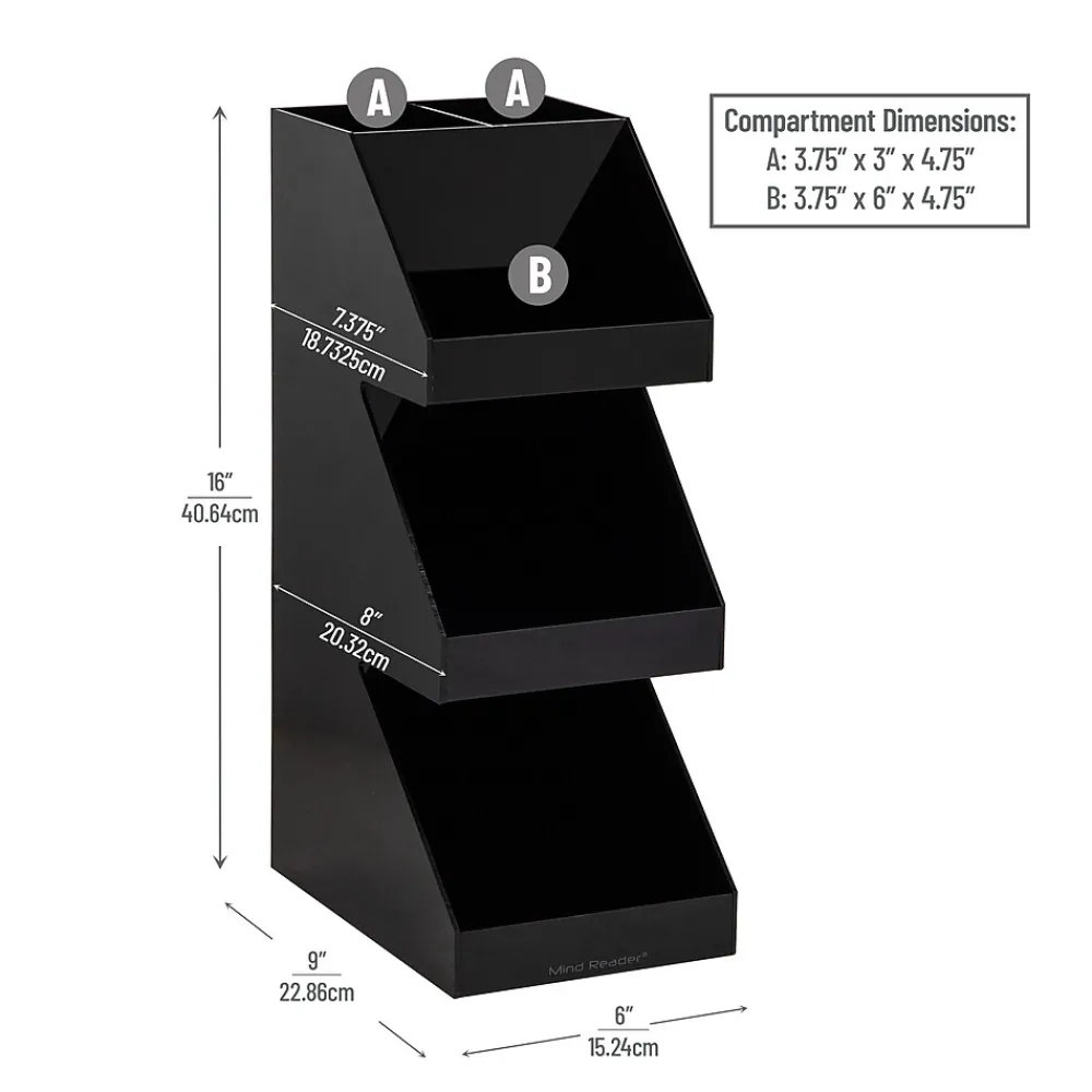 Mind Reader 5-Compartment Coffee, Tea, Utensil and Condiment Countertop Organizer, Black (3TCORG-BLK)