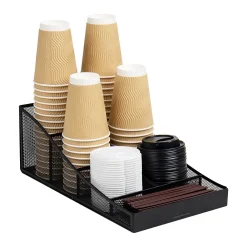 Mind Reader 7-Compartment Metal Coffee Cup and Condiment Organizer, Black (COMP7MESH-BLK)