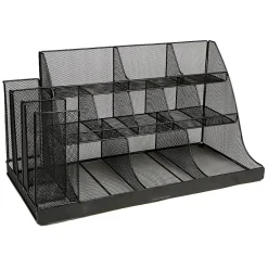 Mind Reader 14-Compartment Metal Coffee Cup and Condiment Organizer, Black (CMG2MESH-BLK 14)