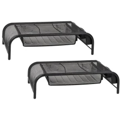 Clearance Mind Reader Monitor Stand with Paper Tray, Up to 24" Monitor, Black, 2/Pack (2MESHMON-BLK)