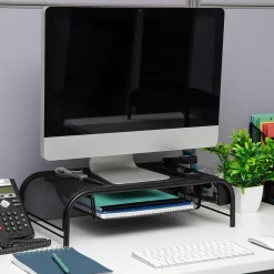 Clearance Mind Reader Monitor Stand with Paper Tray, Up to 24" Monitor, Black, 2/Pack (2MESHMON-BLK)
