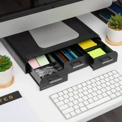 Discount Mind Reader Monitor Stand and Desktop Organizer with 3 Storage Drawers, Black (MONSTA3D-BLK)