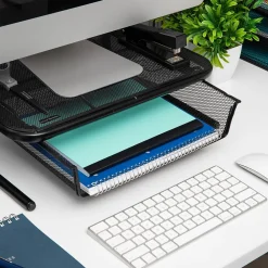 Mind Reader Monitor Stand Ventilated with Paper Tray, Black (MESHKING-BLK)