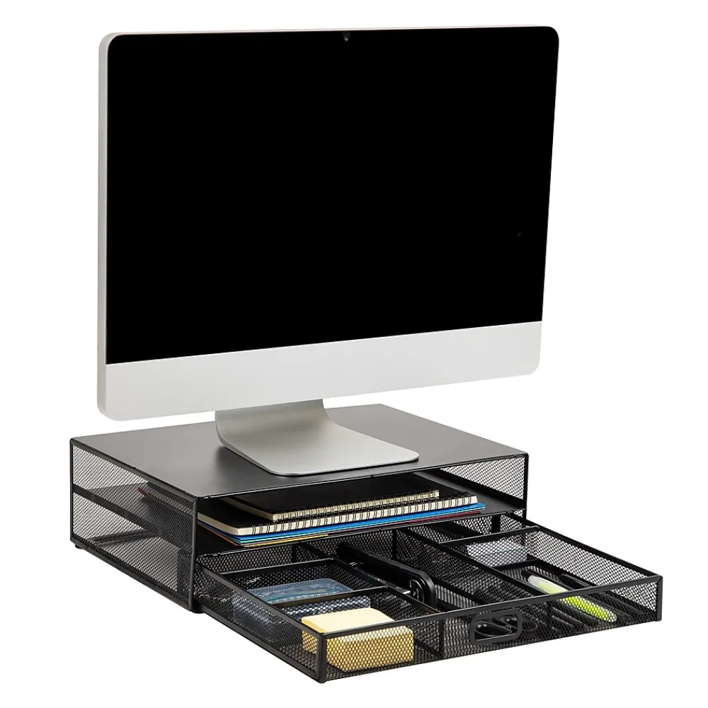 Sale Mind Reader Monitor Stand with Office Supplies Included, Black (MONSET-BLK)