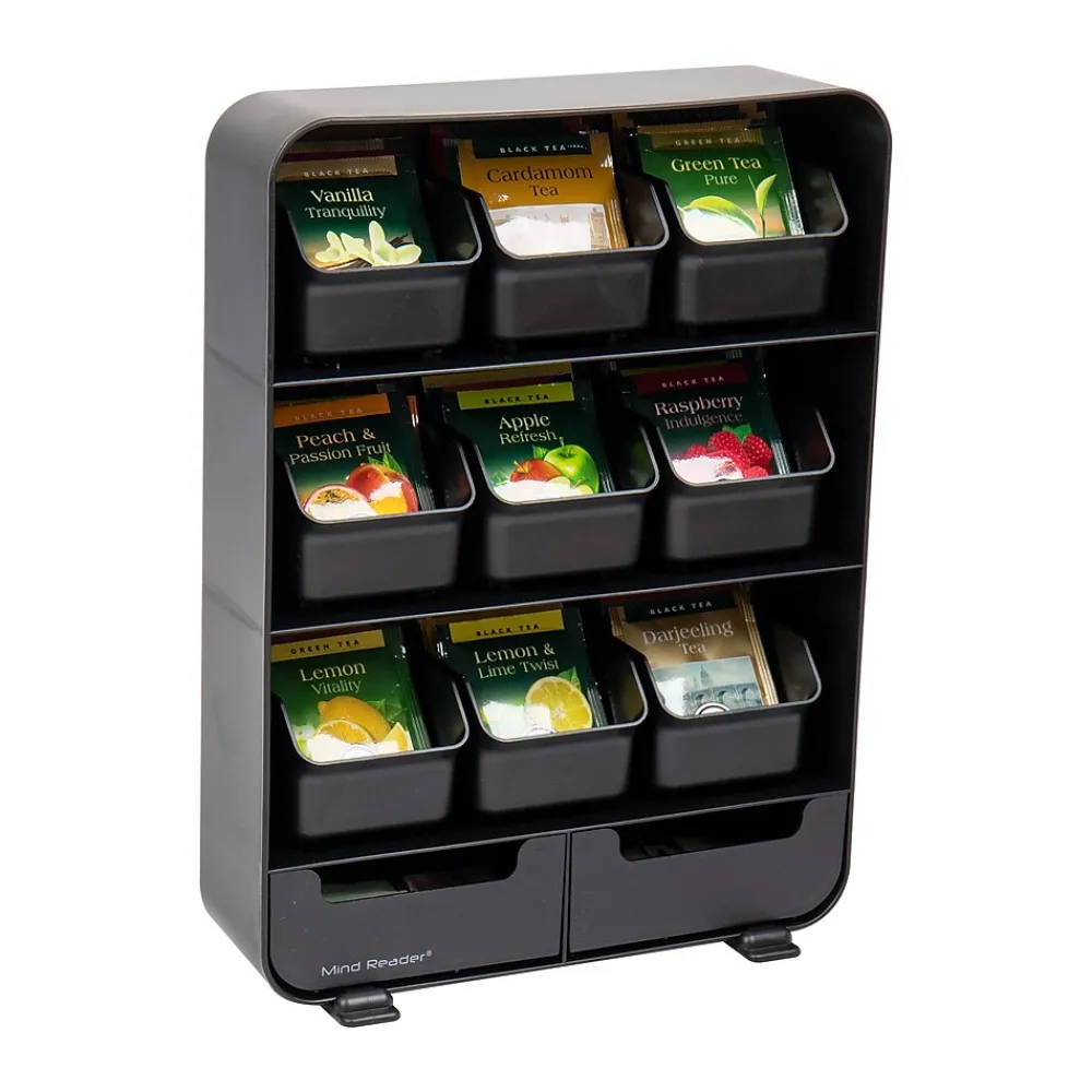 Mind Reader Plastic 11-Drawer Tea Bag Organizer, Black (TBORG-BLK)