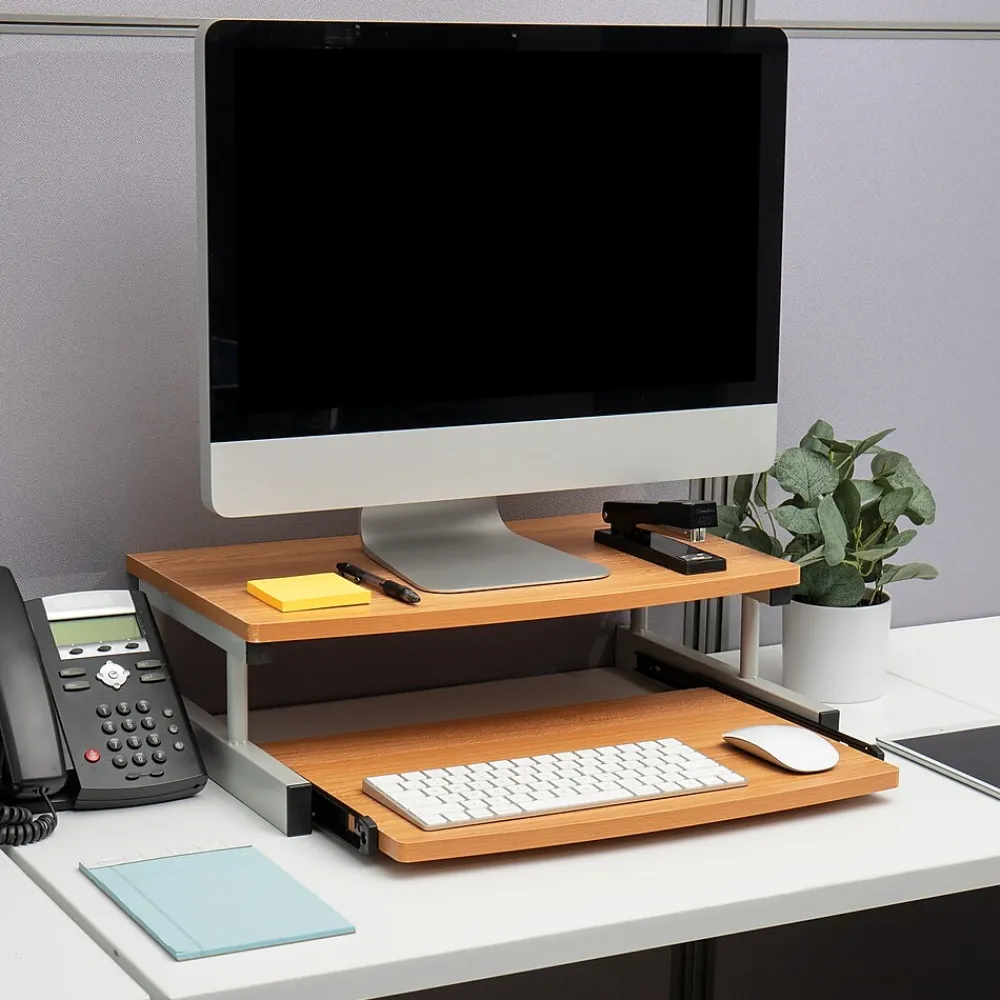 Sale Mind Reader 2-Tier Monitor Stand with Sliding Keyboard Drawer, Brown (2TSLIDE-BRN)