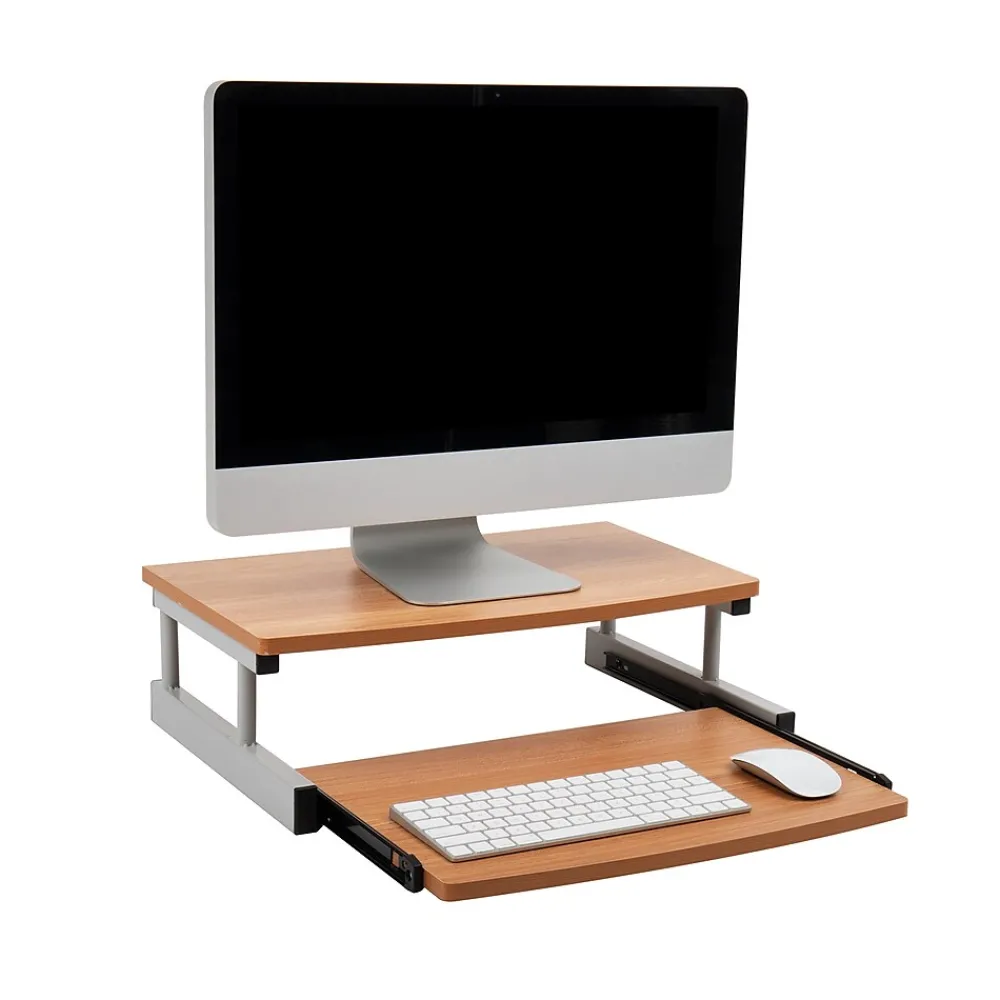 Sale Mind Reader 2-Tier Monitor Stand with Sliding Keyboard Drawer, Brown (2TSLIDE-BRN)