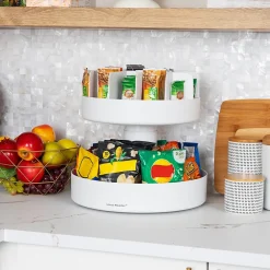 Mind Reader 2-Tier Plastic Lazy Susan Coffee Countertop Organizer, White (SNACKCAR-WHT)