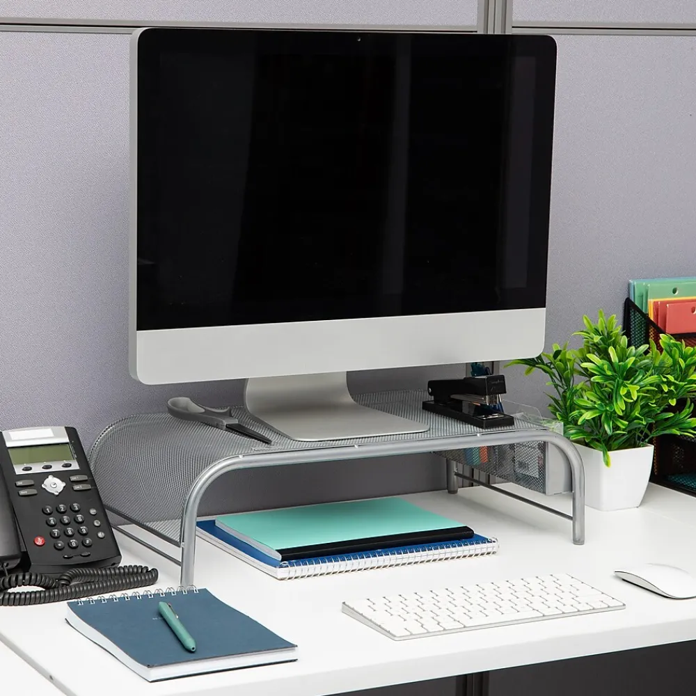 Sale Mind Reader Ventilated Monitor Stand with Side Storage, (MESHM-SIL) Silver