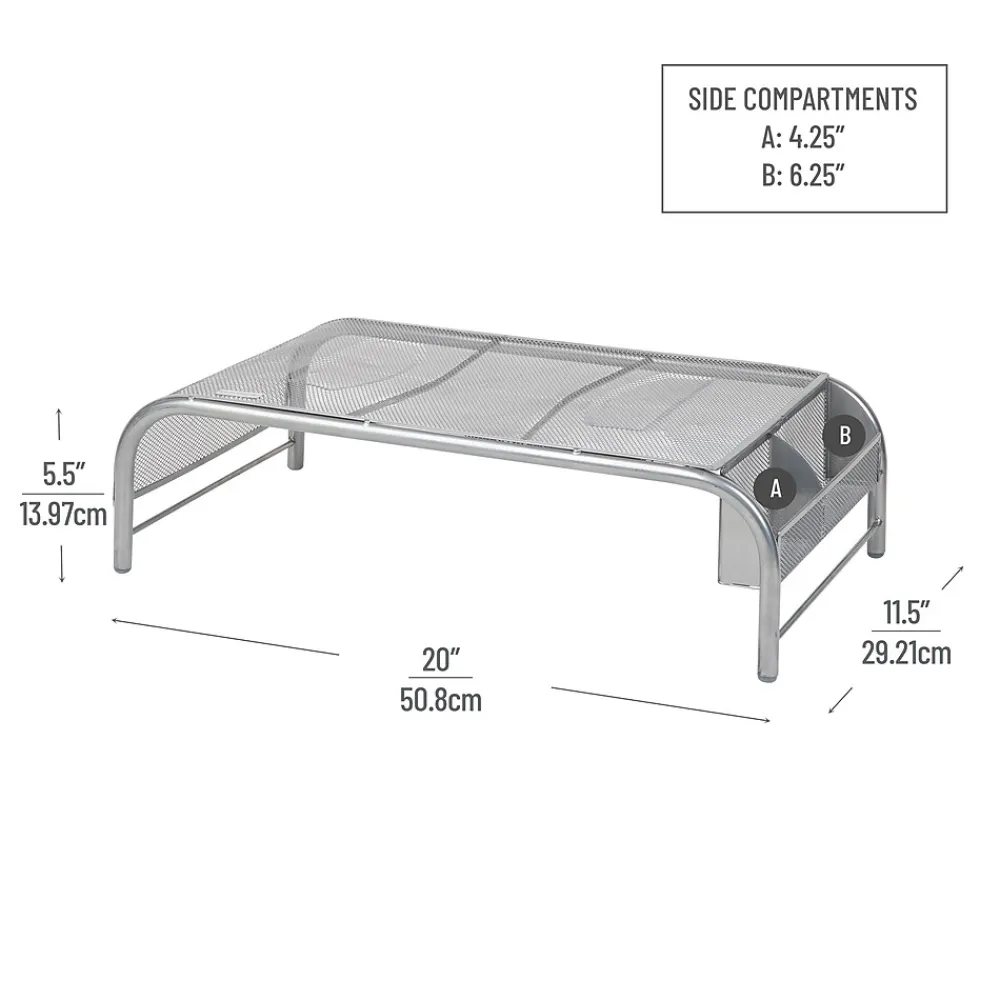 Sale Mind Reader Ventilated Monitor Stand with Side Storage, (MESHM-SIL) Silver