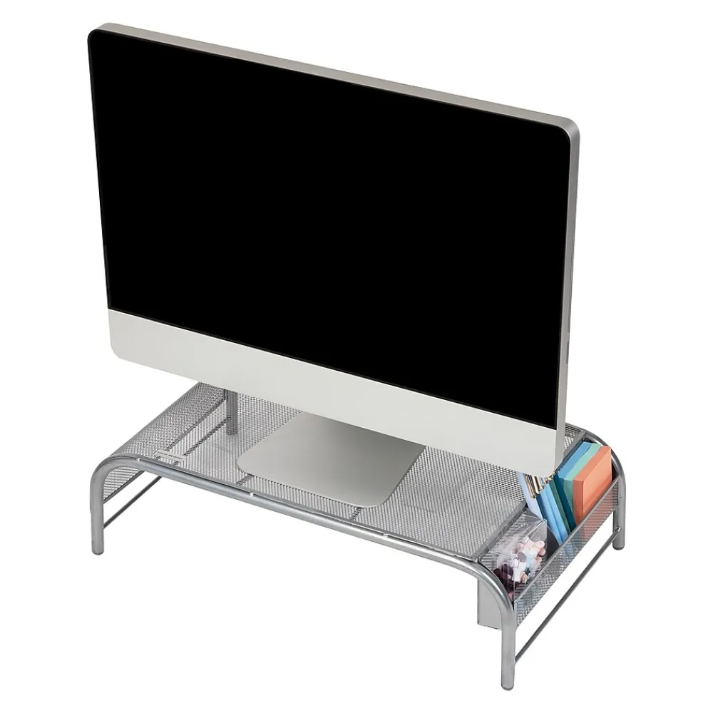 Sale Mind Reader Ventilated Monitor Stand with Side Storage, (MESHM-SIL) Silver