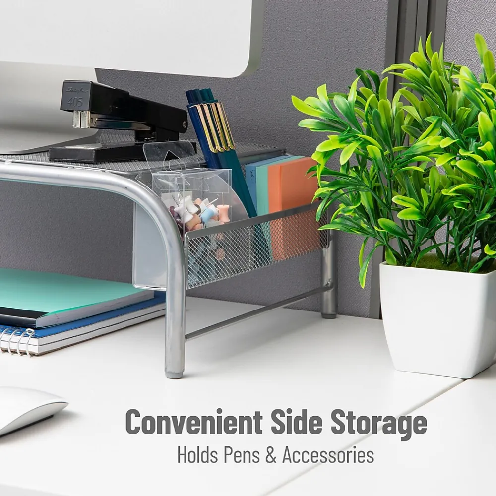 Sale Mind Reader Ventilated Monitor Stand with Side Storage, (MESHM-SIL) Silver