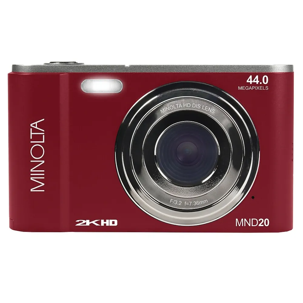 MINOLTA 44 MP Digital 2.7K Quad HD Camera, 16x Digital Zoom, Red (MND20-R)