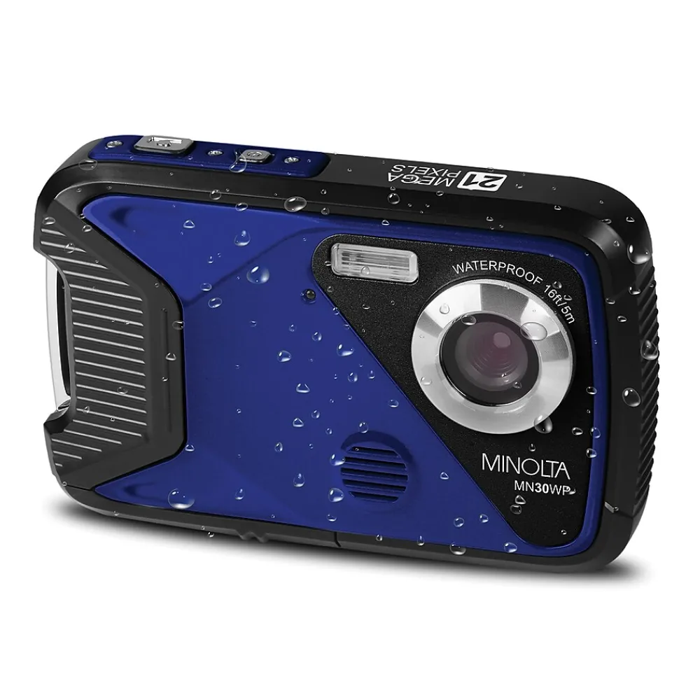 MINOLTA 21 MP/1080p Waterproof Digital Camera with 4x Digital Zoom, Blue (MN30WP-BL)