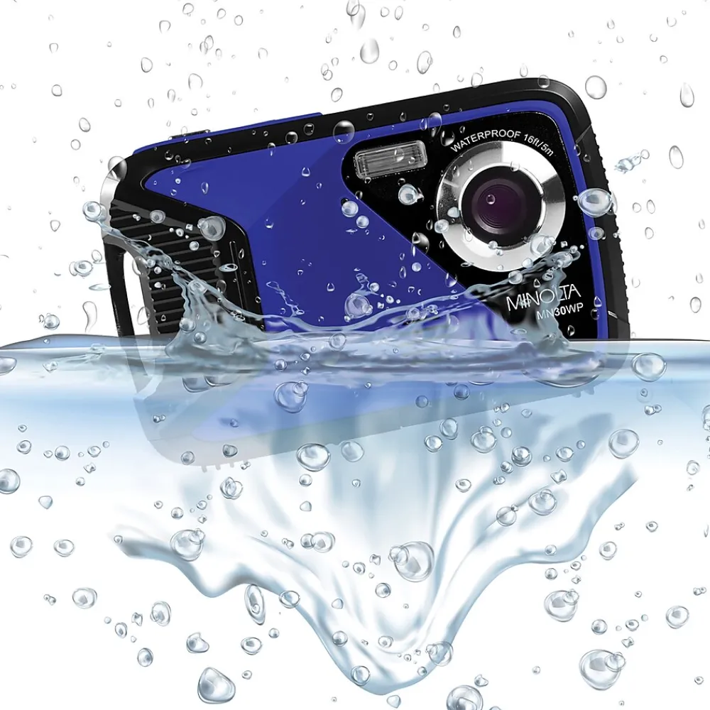 MINOLTA 21 MP/1080p Waterproof Digital Camera with 4x Digital Zoom, Blue (MN30WP-BL)
