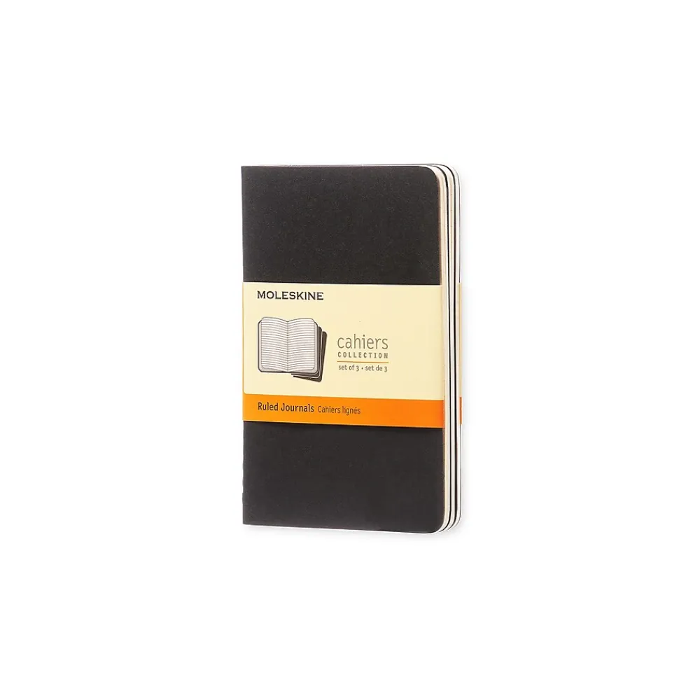 Journals|Moleskine Cahier Pocket Journal, 3.5" x 5.5", Narrow Ruled, Black, 64 Pages, 3/Pack (704895)