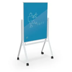 Dry Erase*MooreCo Visionary Curve Glass Mobile Dry-Erase Whiteboard, Metal Frame, 4' x 3' (74957-BLUE)
