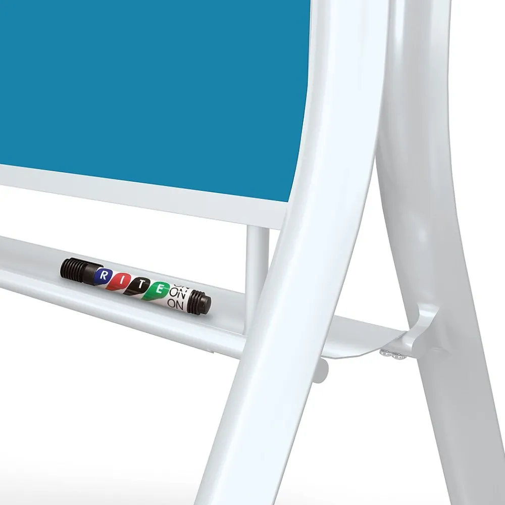 Dry Erase*MooreCo Visionary Curve Glass Mobile Dry-Erase Whiteboard, Metal Frame, 4' x 3' (74957-BLUE)