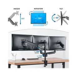 Clearance Mount-It! Adjustable Triple Monitor Mount with Gas Spring Arms, Up to 27
