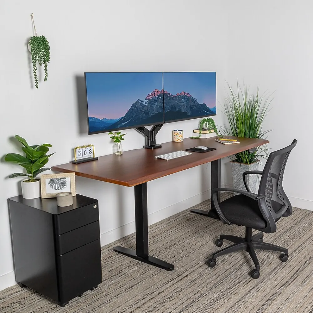 Standing Desks*Mount-It! Dual Motor 72"W Electric Adjustable Standing Desk, Black/Hazelnut Brown (MI-18126)